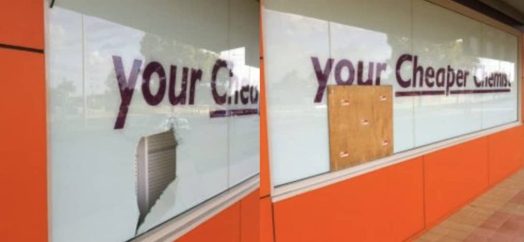 perth shop front board up service after vandal attack and board over window by Secure Glass